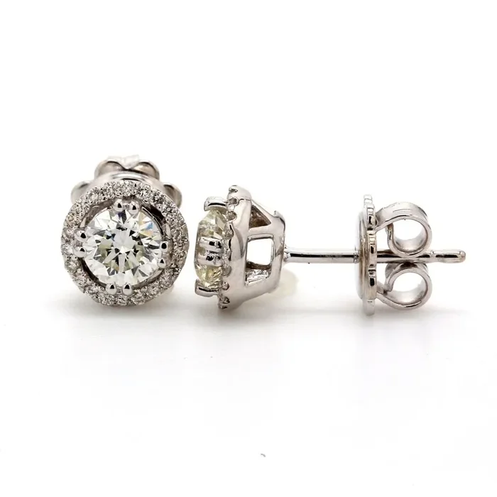 Ninacci 14K White Gold Halo Diamond Stud Earrings – 0.45 Carat Total Diamond Weight