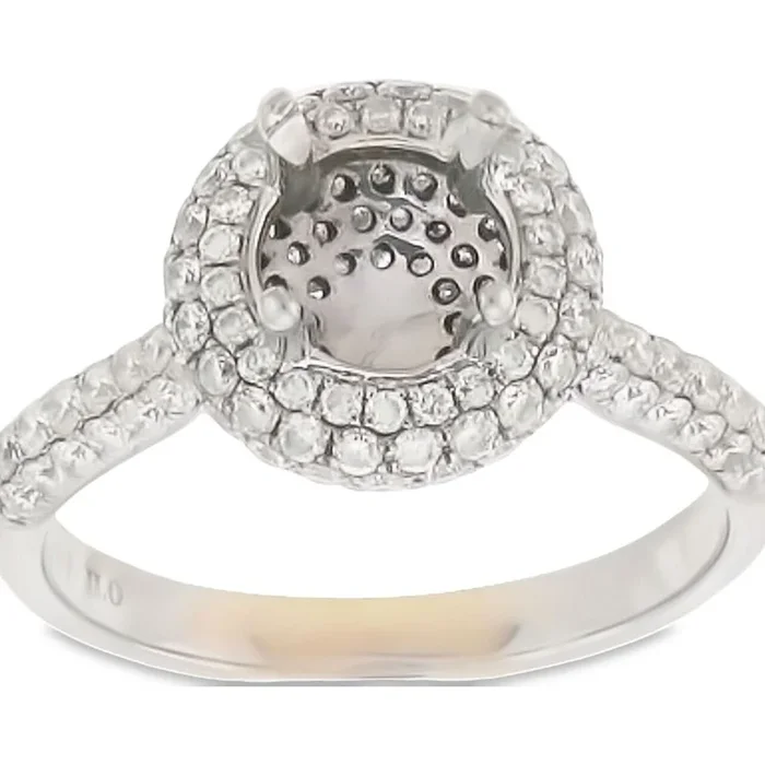 Ninacci 14K White Gold Halo Semi-Mount Engagement Ring with Pave Set Diamonds – 0.50 Carat Total Diamond Weight