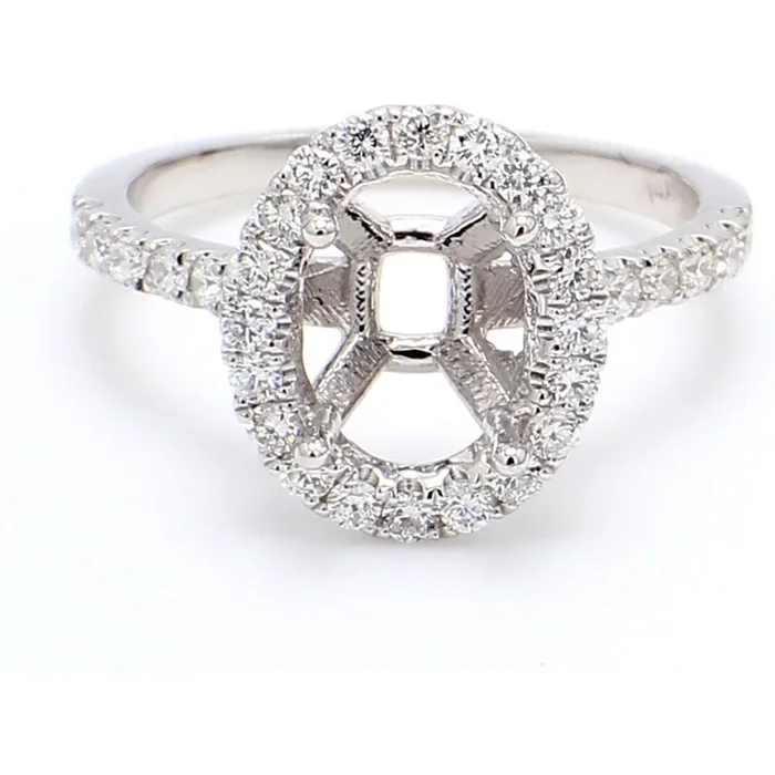 Ninacci 14K White Gold Halo Semi-Mount Ring with U-Prong Set Round Diamonds – 0.53 Carat Total Diamond Weight – Size 6.0