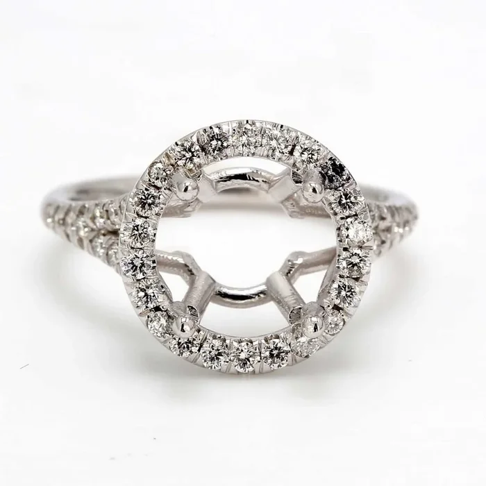 Ninacci 14K White Gold Halo Split Shank Semi-Mount Engagement Ring with 0.45 Carats Diamonds