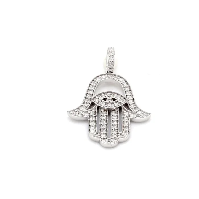 Ninacci 14K White Gold Hamsa Pendant with 0.82 Carats Round Diamonds
