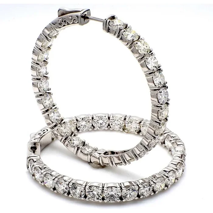 Ninacci 14K White Gold Inside Out Hoop Earrings with 3.82 Carat Total Diamond Weight