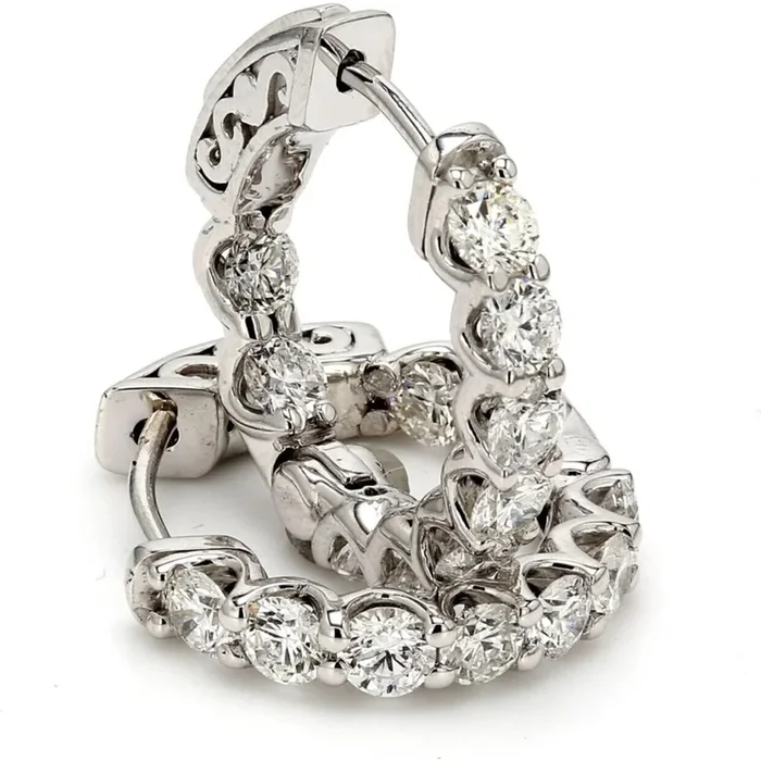 Ninacci 14K White Gold Inside Out Hoop Earrings with U-Prong Set Round Diamonds – Elegance Redefined.