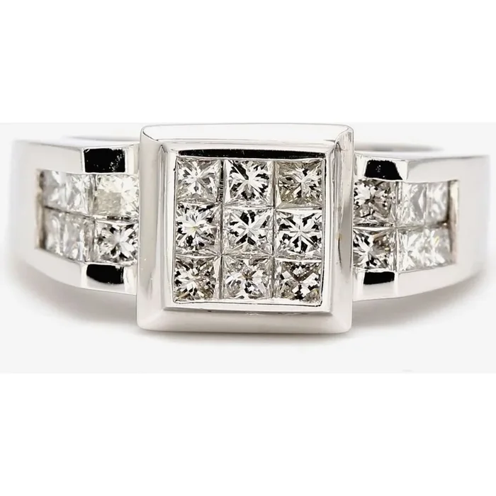 Ninacci 14K White Gold Princess Cut Diamond Ring – 1.20 Carat Total Diamond Weight Magnificence – Size 6.5