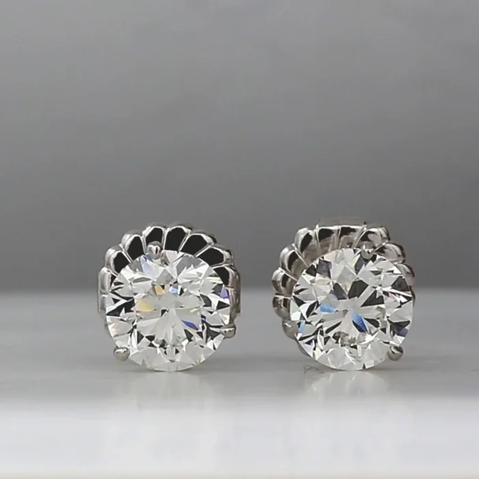 Ninacci 14K White Gold Push Back Martini Style Stud Earrings with GIA Certified H/VS2 Round Diamonds – 4.00 Carat Total Diamond Weight