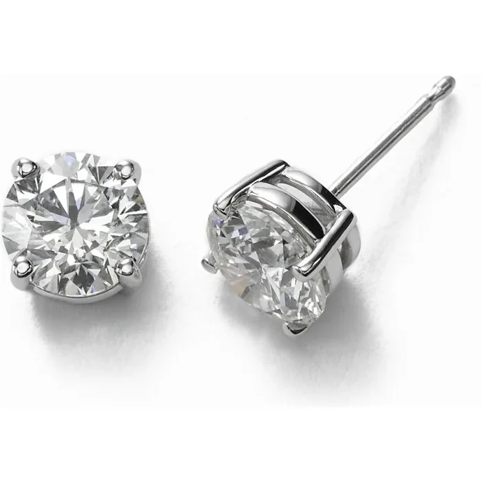 Ninacci 14K White Gold Push Back Stud Earrings with 0.75 Carats Round Diamonds