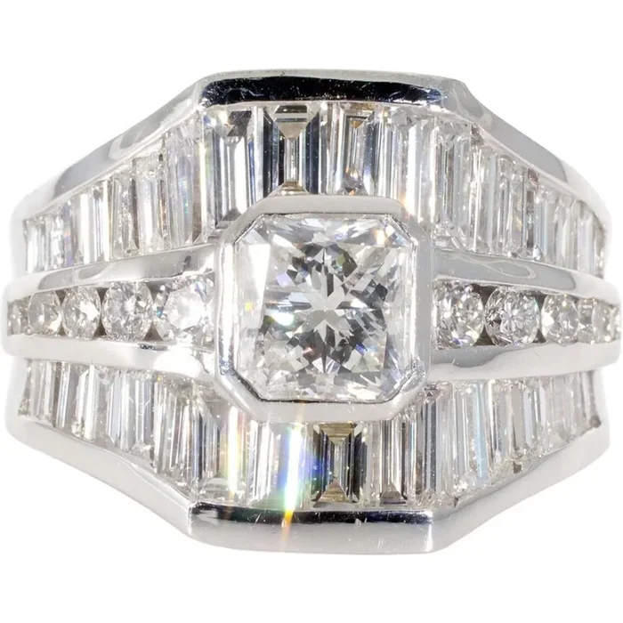Ninacci 14K White Gold Radiant Cut Diamond Ring – 2.24 Carat Total Diamond Weight – Size 5.5