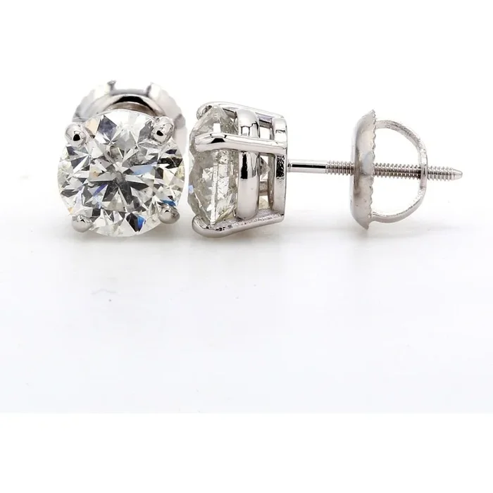 Ninacci 14K White Gold Screw Back Stud Earrings with 4-Prong Set H/SI2-SI3 Round Diamonds – 3.00 Carat Total Diamond Weight