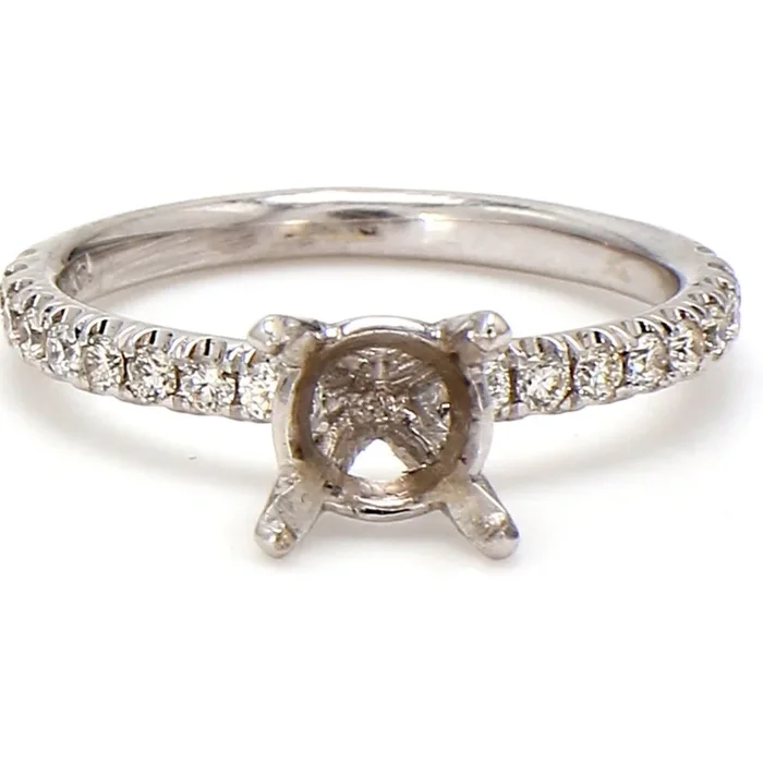 Ninacci 14K White Gold Semi-Mount Engagement Ring with Pre-set Round Diamonds – 0.26 Carat Total Diamond Weight – Size 5.0