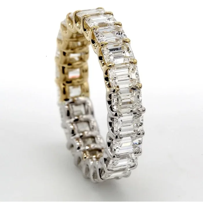 Ninacci 14K Yellow and White Gold Eternity Band with 22 Emerald Cut Diamonds – 6.02 Carat Total Diamond Weight – Size 6.75