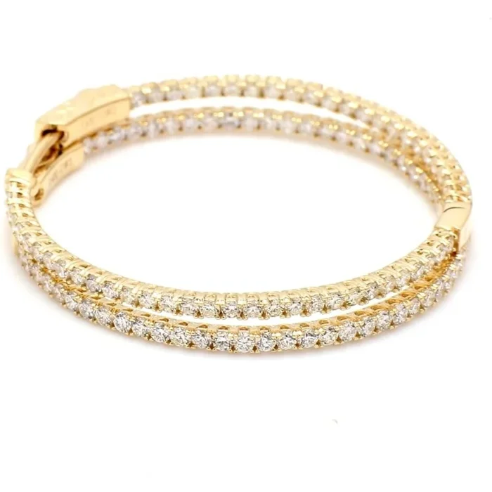 Ninacci 14K Yellow Gold 1.5″ Inside Out Hoop Earrings with Prong-Set Round Diamonds – 1.83 Carat Total Diamond Weight