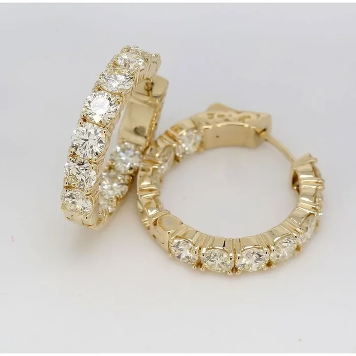 Ninacci 14K Yellow Gold 1″ Inside Out Hoop Earrings with 4-Prong Set Round Diamonds – 5.62 Carat Total Diamond Weight