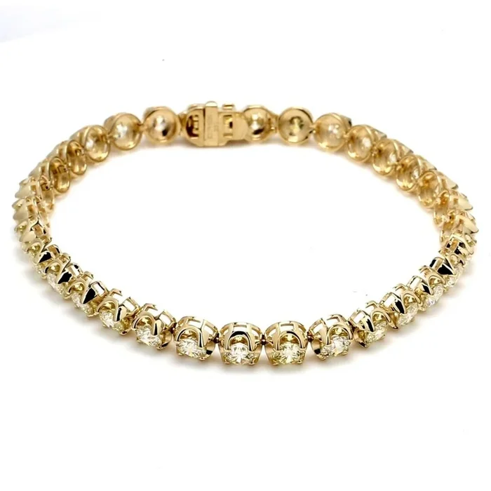 Ninacci 14K Yellow Gold 7″ Tennis Bracelet with Crown Head Prong Set Round Diamonds – 7.77 Carat Total Diamond Weight