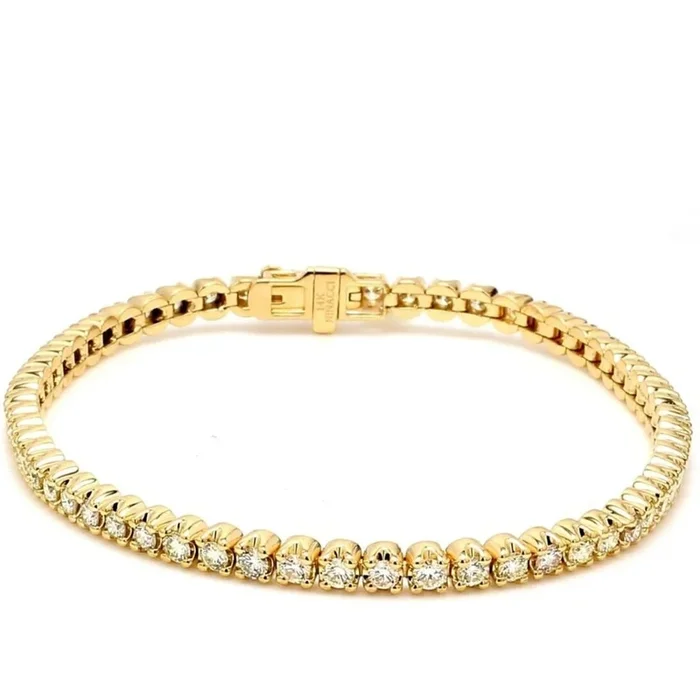 Ninacci 14K Yellow Gold Crown Head Tennis Bracelet with 60 Round Diamonds – 2.98 Carat Total Diamond Weight
