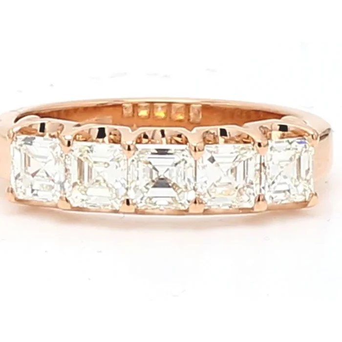 Ninacci 18K Rose Gold 5-Stone Asscher Cut Diamond Band – 1.15 Carat Total Diamond Weight – Size 5.25