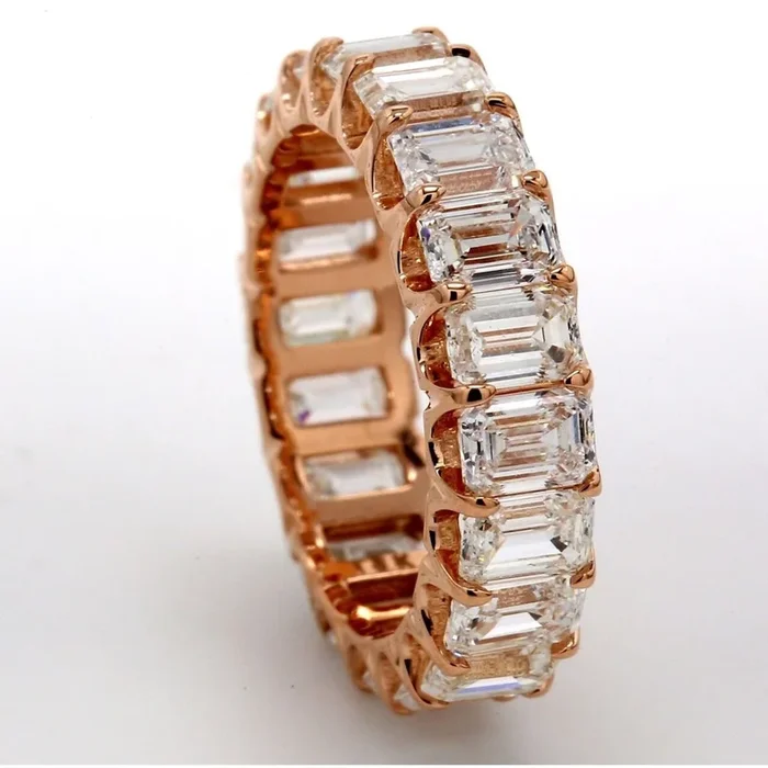 Ninacci 18K Rose Gold Eternity Band with U-Prong Set Emerald Cut Diamonds – 5.12 Carat Total Diamond Weight – Size 5.0