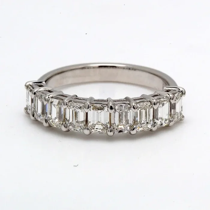 Ninacci 18K White Gold 9-Stone Band with 1.60 Carats Emerald Cut Diamonds – Size 5