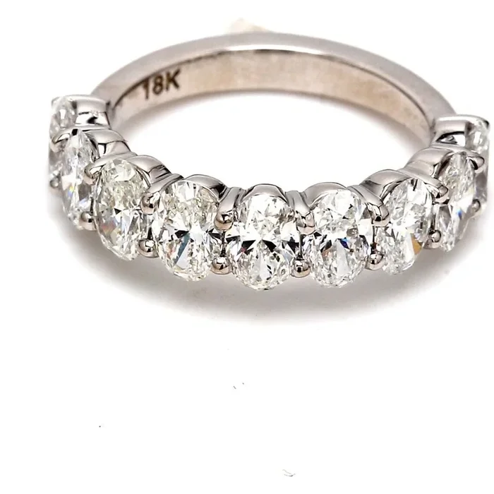 Ninacci 18K White Gold 9-Stone Oval Cut Diamond Band Ring – Timeless Elegance and Romance – Size 5.5