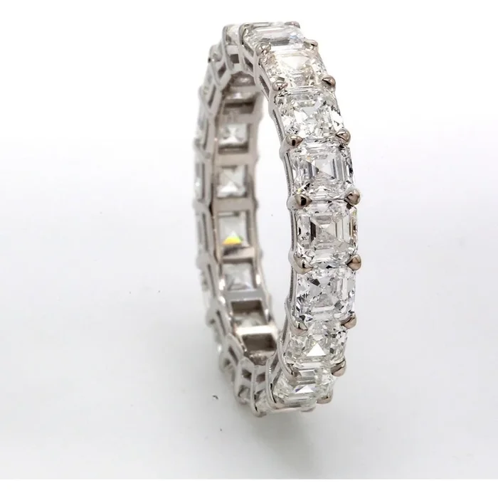 Ninacci 18K White Gold Eternity Band with Prong Set Asscher Cut Diamonds – 3.55 Carat Total Diamond Weight – Size 4.0