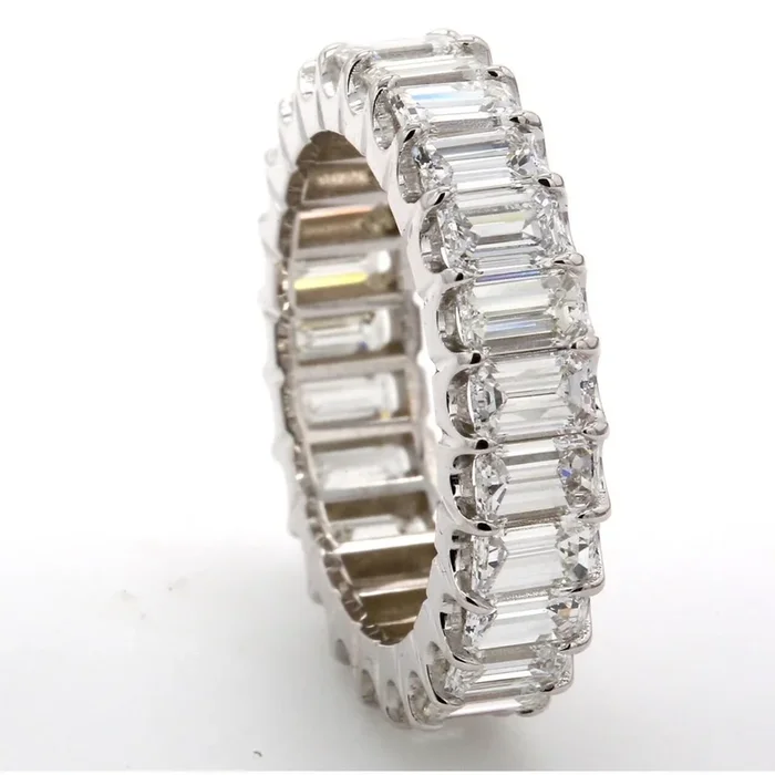 Ninacci 18K White Gold Eternity Band with U-prong Set Emerald Cut Diamonds – 4.94 Carat Total Diamond Weight – Size 7.0