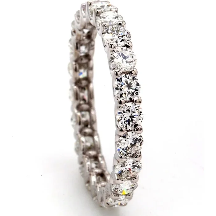 Ninacci 18K White Gold Eternity Band with U-prong Set Round Diamonds – 1.91 Carat Total Diamond Weight – Size 6.75