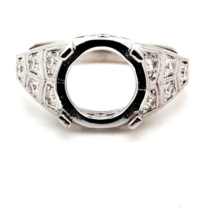 Ninacci 18K White Gold Round Diamond Semi-Mount Engagement Ring – Size 6.75