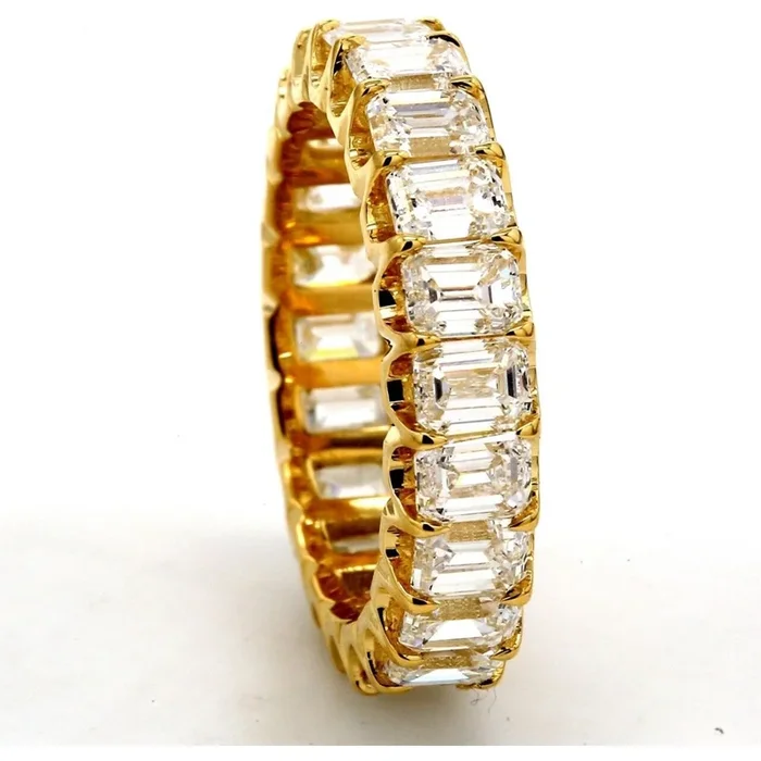 Ninacci 18K Yellow Gold 4.80 Carats Emerald Cut Diamond Eternity Band – Size 6.0