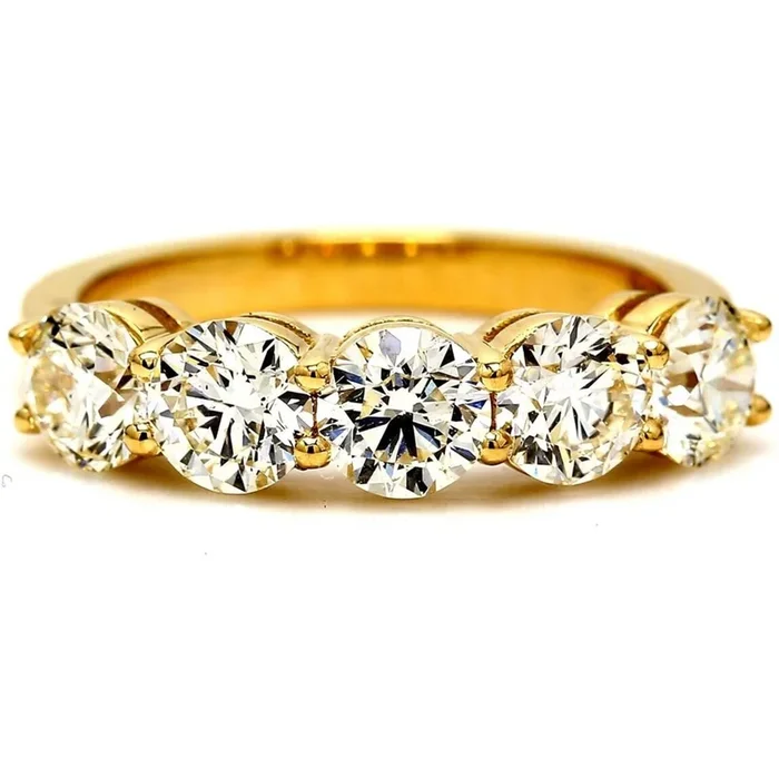 Ninacci 18K Yellow Gold 5-Stone Diamond Band Ring – 2.01 Carat Total Diamond Weight – Size 6.0