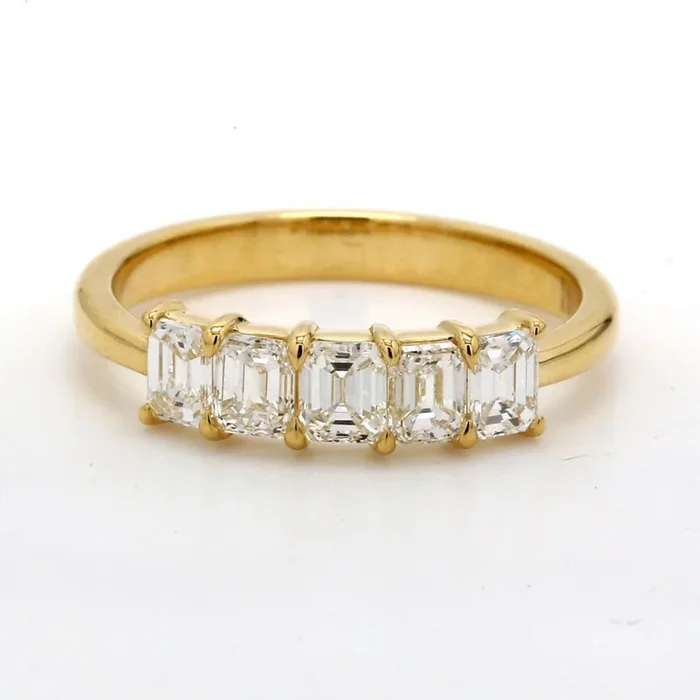Ninacci 18K Yellow Gold 5-Stone Emerald Cut Diamond Band – 1.10 Carat Total Diamond Weight – Size 6.0