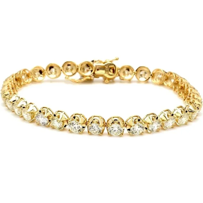 Ninacci 18K Yellow Gold Crown Style Diamond Tennis Bracelet – 13.59 Carat Total Diamond Weight