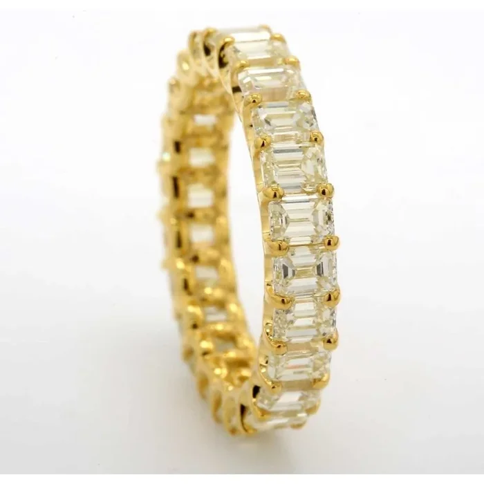 Ninacci 18K Yellow Gold Eternity Band with Shared U-Prong Set Fancy Yellow Emerald Cut Diamonds – 4.55 Carat Total Diamond Weight – Size 6.0