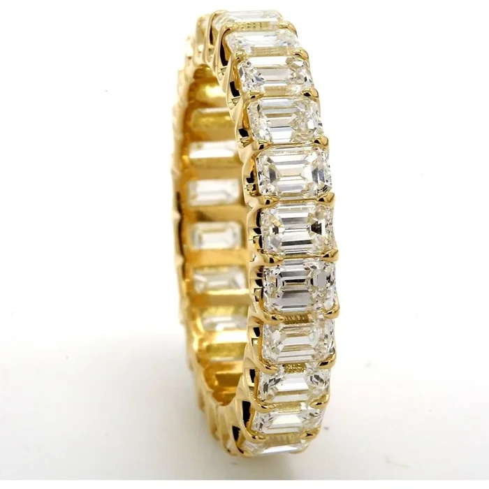 Ninacci 18K Yellow Gold Eternity Band with U-prong Set Emerald Cut Diamonds – 4.50 Carat Total Diamond Weight – Size 6.75