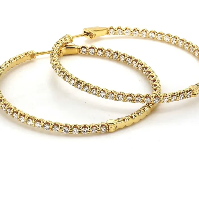 Ninacci 18K Yellow Gold Inside Out Hoop Earrings with 3.10 Carats Diamonds