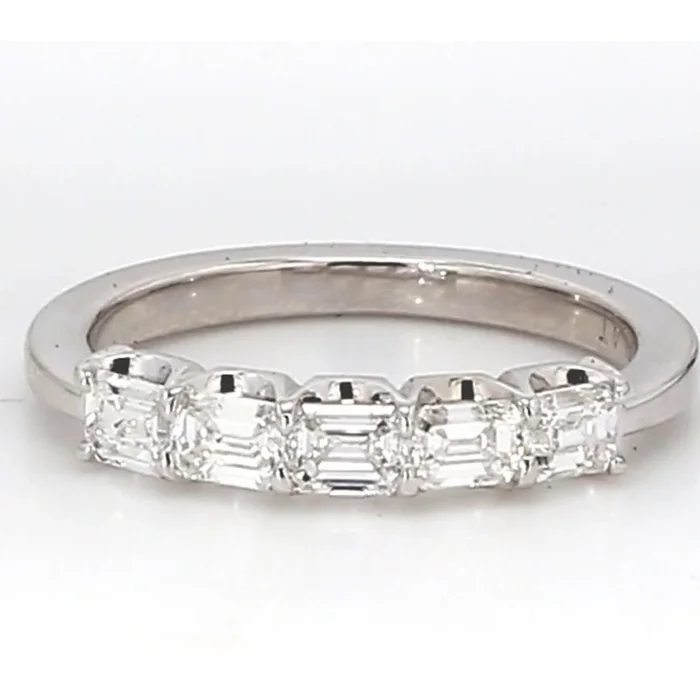 Ninacci Platinum 5-Stone Band East-to-West Style with Prong Set Emerald Cut Diamonds – 0.81 Carat Total Diamond Weight – Size 5.75