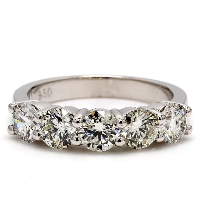 Ninacci Platinum 5-Stone Band with 2.10 Carats Round Diamonds – A Symbol of Enduring Love – Size 6.5