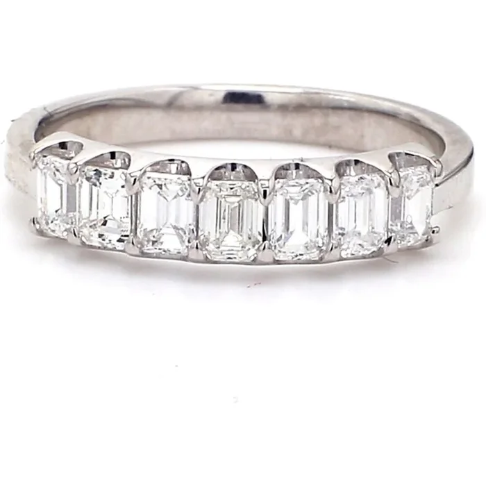 Ninacci Platinum 7-Stone Emerald Cut Diamond Band – 0.87 Carat Total Diamond Weight – Size 5.75