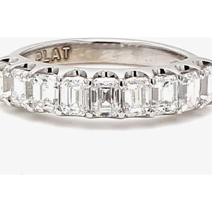 Ninacci Platinum 9-Stone Band with U-Prong Set Emerald Cut Diamonds – 1.69 Carat Total Diamond Weight – Size 6