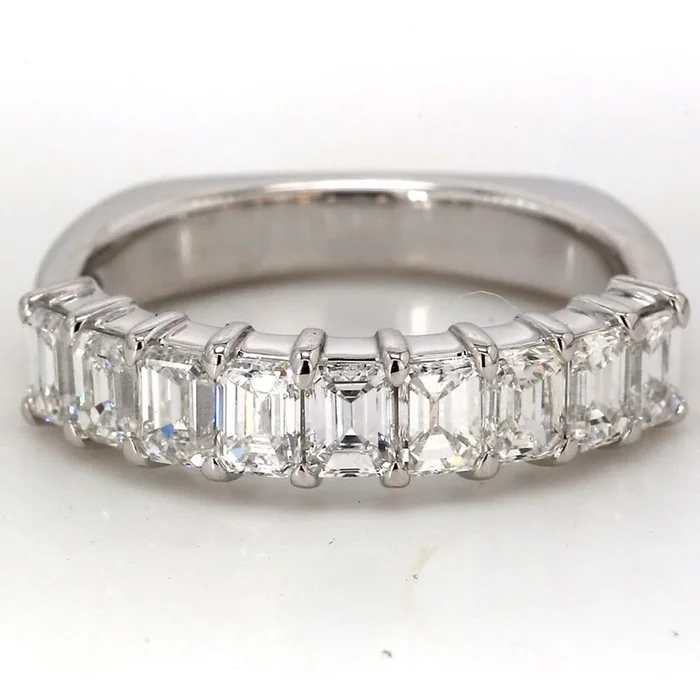 Ninacci Platinum 9-Stone Emerald Cut Diamond Band – 1.41 Carat Total Diamond Weight – Size 5.75