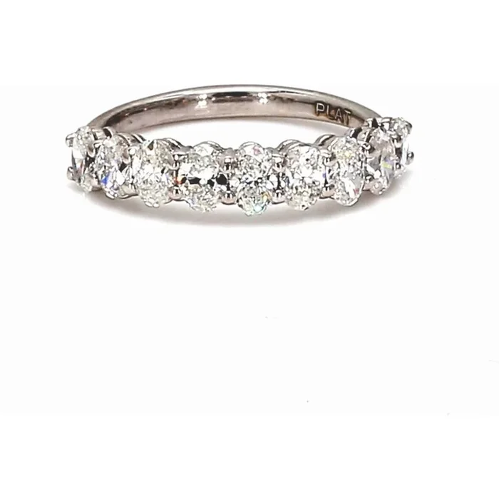 Ninacci Platinum 9-Stone Oval-Cut Diamond Band – Timeless Elegance and Sophistication – Size 5.75