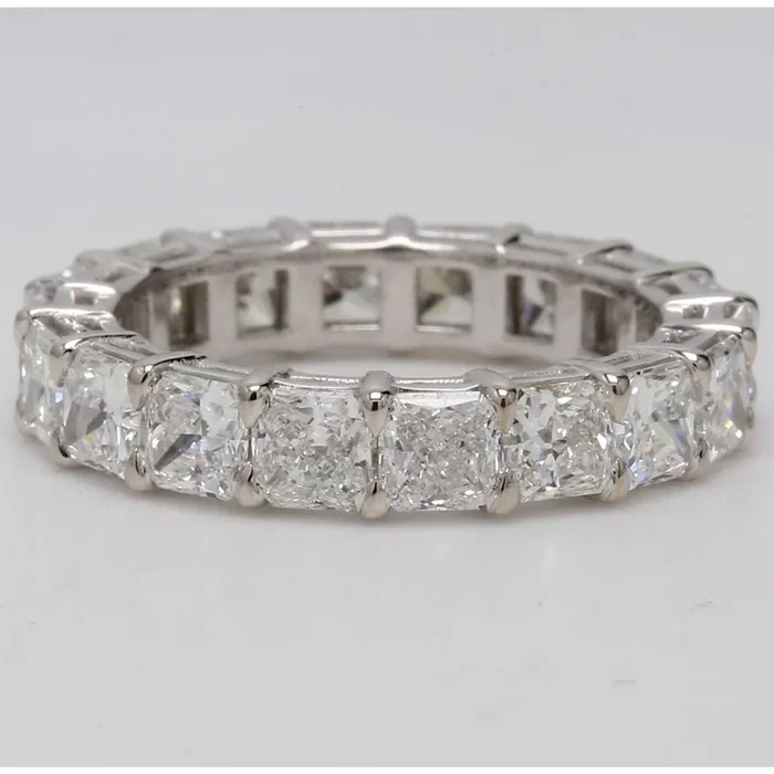 Ninacci Platinum Eternity Band with 4.41 Carats Square Radiant Diamonds – Size 6.5