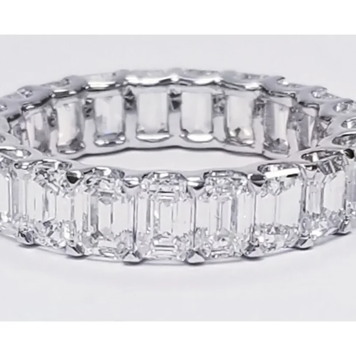 Ninacci Platinum Eternity Band with 5.74 Carats Emerald Cut Diamonds – Size 6.75