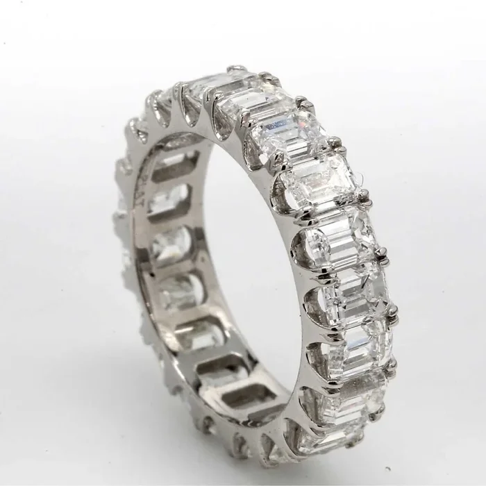 Ninacci Platinum Eternity Band with 6.30 Carats Emerald Cut Diamonds – Size 5.0