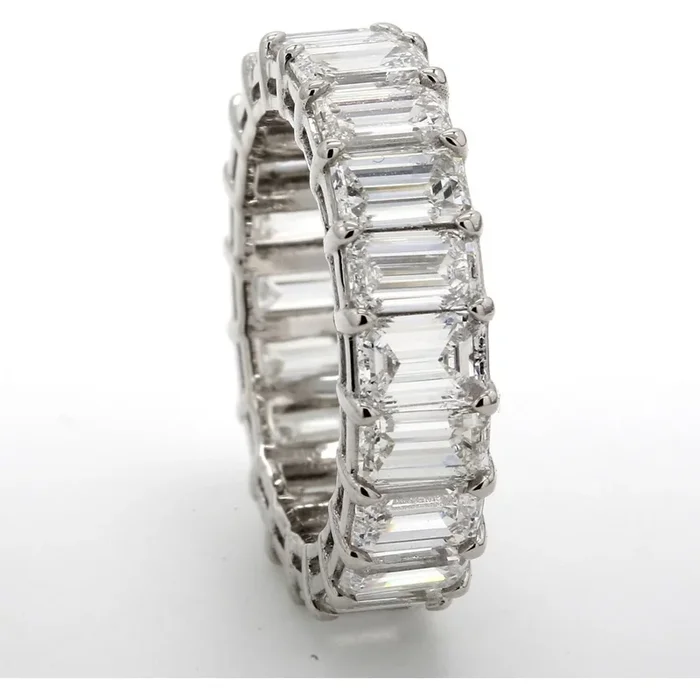 Ninacci Platinum Eternity Band with 7.30 Carats Emerald Cut Diamonds – Size 5.5