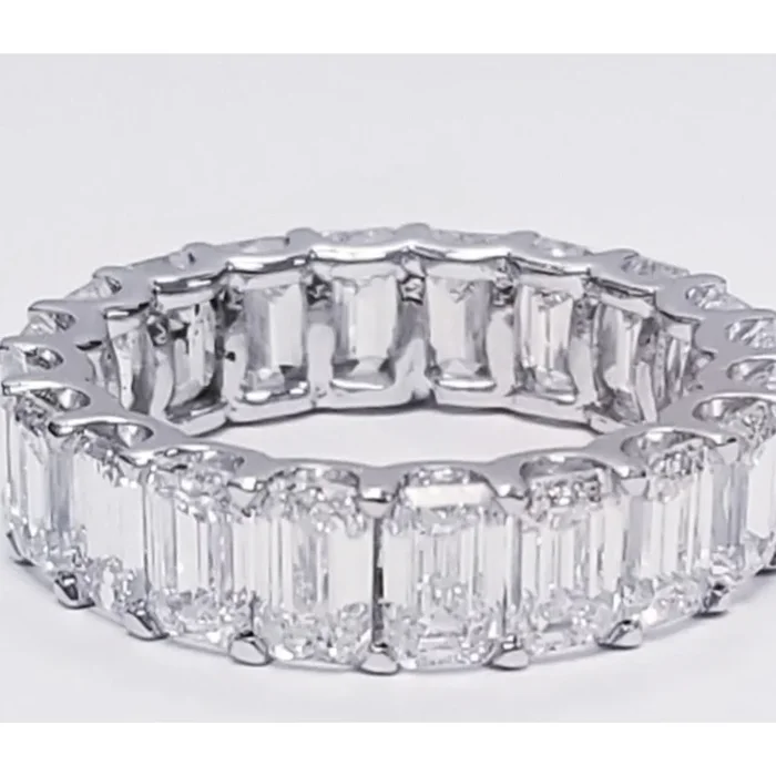 Ninacci Platinum Eternity Band with 7.54 Carats Emerald Cut Diamonds – Size 6.5