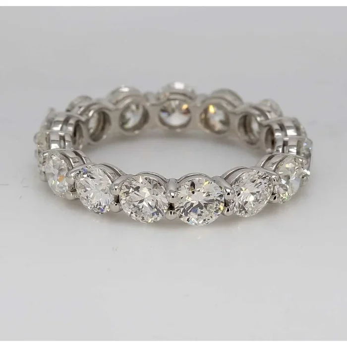 Ninacci Platinum Eternity Band with Double Basket Shared Prong Set Round Diamonds – 3.56 Carat Total Diamond Weight – Size 5.25