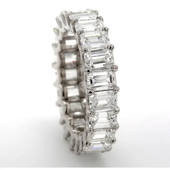 Ninacci Platinum Eternity Band with U-Prong Set Emerald Cut Diamonds – 5.44 Carat Total Diamond Weight – Size 5.0