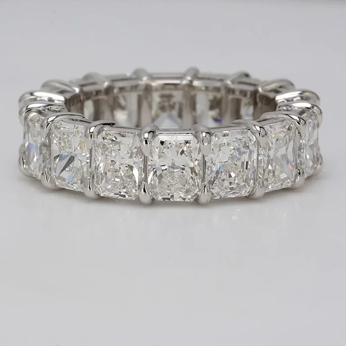 Ninacci Platinum Radiance Eternity Band – 8.79 Carat Total Diamond Weight G-H/VVS-VS Radiant Cut Diamonds. – Size 6.5