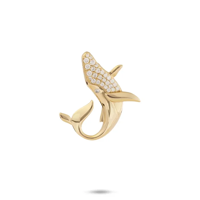 Ocean Dance Whale Pendant in Gold with Diamonds – 22mm