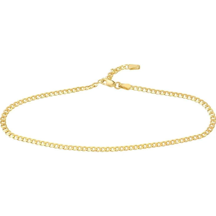 Olas d’Oro 10″ Anklet – 14K Yellow Gold Open Curb Chain Adjustable Anklet