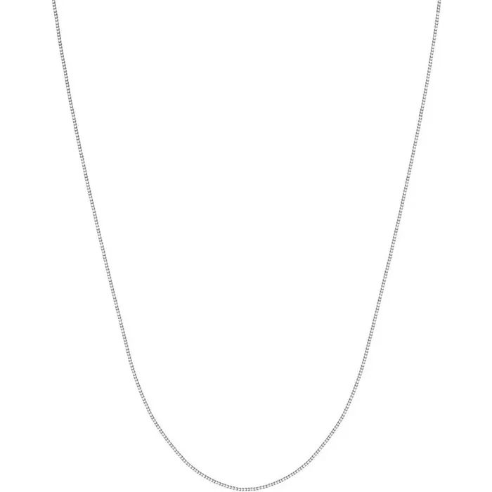 Olas d’Oro 16″ Necklace – 18K White Gold 0.55mm Box Chain with Lobster Lock